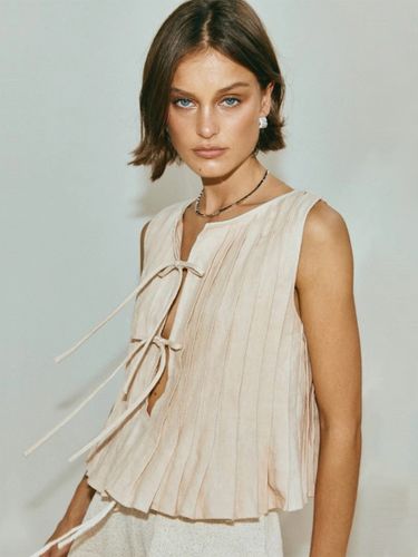 Camisole top à lacet plissé coton lin décontracté s haut - milanoo.com - Modalova