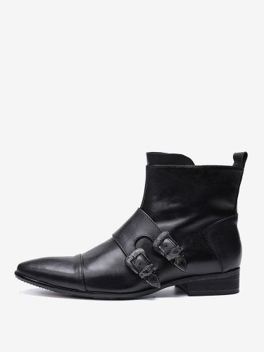 Bottes Chelseas en cuir de vache à bout pointu et boucle à la cheville - milanoo.com - Modalova