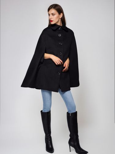 Manteau cape en mélange de laine à col rabattu poncho noir surdimensionné 2026 - milanoo.com - Modalova