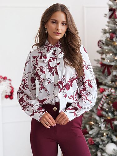 Chemisier à fleurs avec nœud papillon lanterne manches longues chemise de printemps de couleur unie 2026 - milanoo.com - Modalova