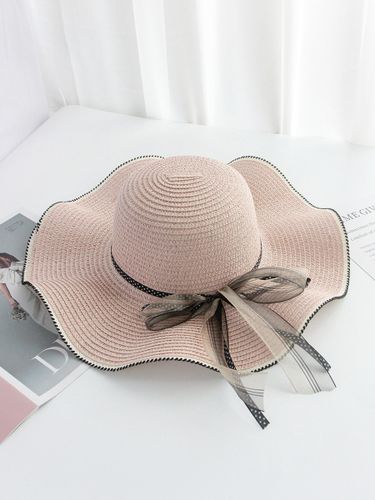 Chapeau de paille à larges bords avec nœud papillon protection solaire d\'été chapeau de plage 2026 - milanoo.com - Modalova