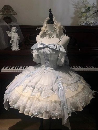 Robe Hime Lolita JSK à nœud papillon dentelle et volants style Sweet Lolita - milanoo.com - Modalova