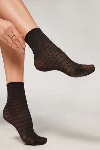 Calcetines Cortos de Rejilla con Motivo de Corazones Mujer Velikost TU - Calzedonia - Modalova