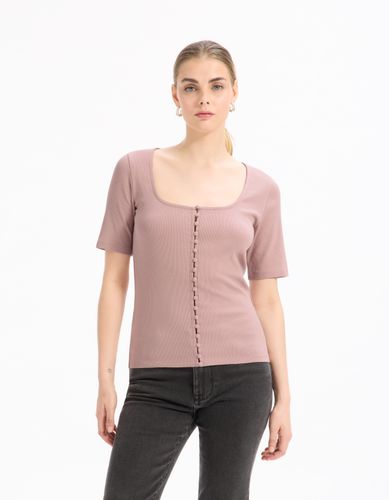 T-shirt boutonné à manches courtes - violet - celio - Modalova