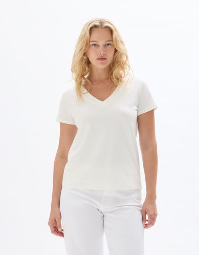 T-shirt en coton doux à col V - écru - celio - Modalova