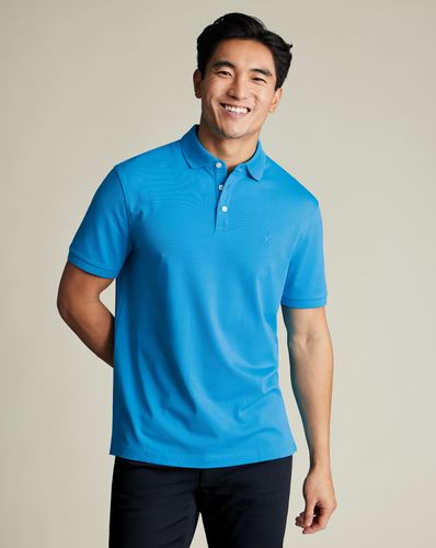 Men's Pique Cotton Polo - Turquoise , Medium by - Charles Tyrwhitt - Modalova