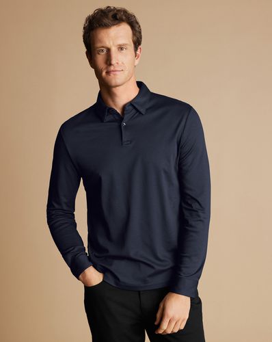 Men's Long Sleeve Smart Jersey Cotton Polo - Navy, Large by - Charles Tyrwhitt - Modalova