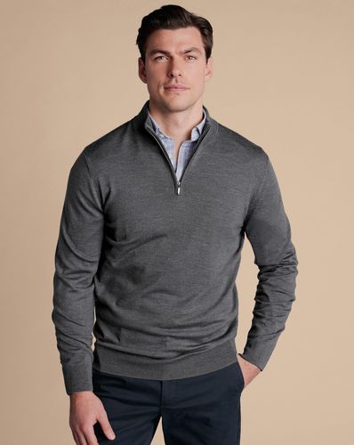 Men's Merino Zip Neck Wool Jumper - , XXXL by - Charles Tyrwhitt - Modalova