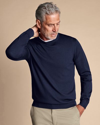 Men's Merino Crew Neck Jumper - Navy, Medium by - Charles Tyrwhitt - Modalova