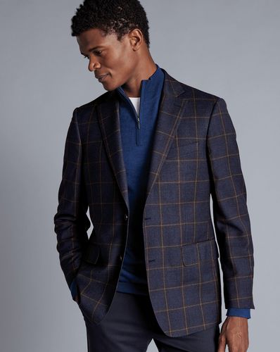 Men's Checkered Windowpane Wool Texture Jacket - Steel , 36R by - Charles Tyrwhitt - Modalova