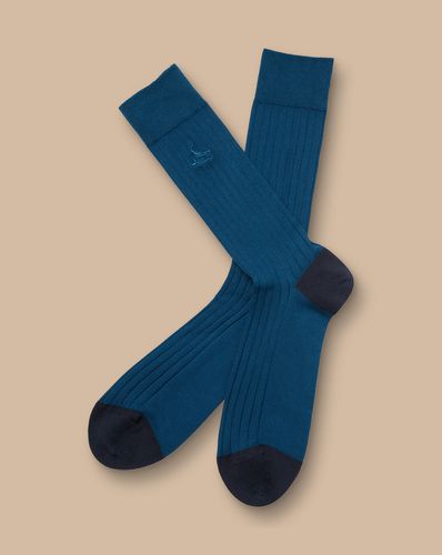 Men's Cotton Rib Socks - Dark Turquoise , 10.5-13 by - Charles Tyrwhitt - Modalova