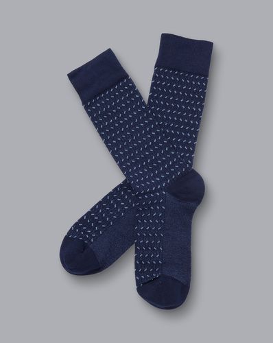 Men's Mini Herringbone Socks - Denim , Large by - Charles Tyrwhitt - Modalova