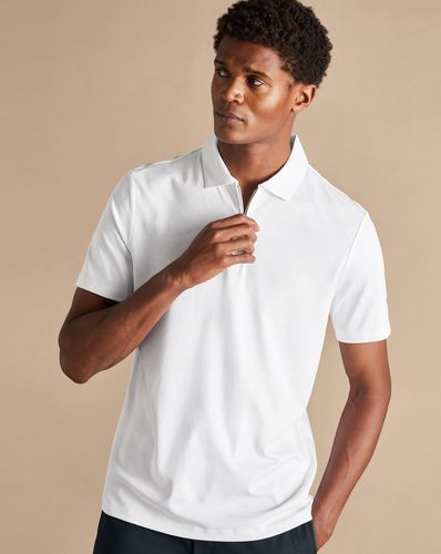 Men's Zip-Neck Jersey Cotton Polo - , Medium by - Charles Tyrwhitt - Modalova