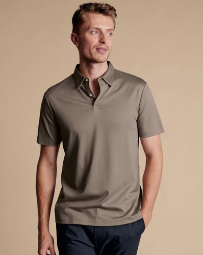 Men's Smart Jersey Cotton Polo - Taupe Grey, Large by - Charles Tyrwhitt - Modalova