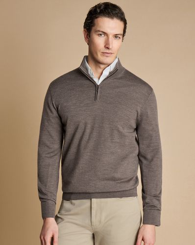 Men's Merino Zip Neck Jumper - Mocha , XS by - Charles Tyrwhitt - Modalova