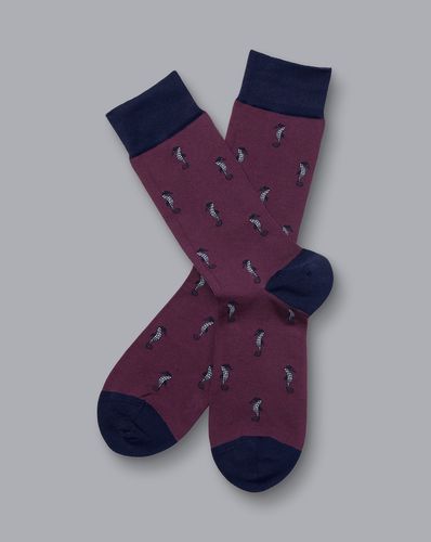 Men's Seahorse Motif Socks - BlackBerry Red , 10.5-13 by - Charles Tyrwhitt - Modalova