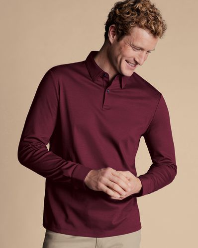 Men's Long Sleeve Smart Jersey Cotton Polo - Wine , XL by - Charles Tyrwhitt - Modalova