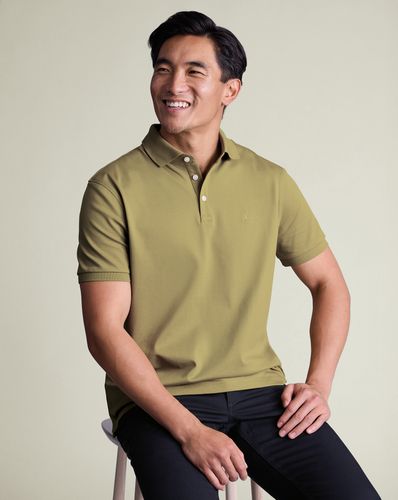 Men's Pique Cotton Polo - Olive , Large by - Charles Tyrwhitt - Modalova