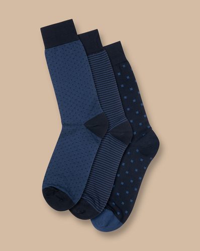 Men's Patterned Cotton Rich 3 Pack Socks - Navy Multi, 10.5-13 by - Charles Tyrwhitt - Modalova