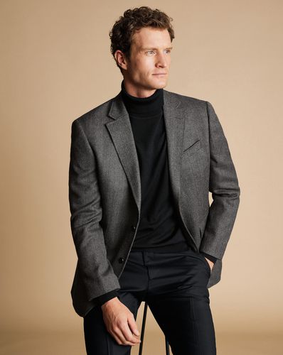 Men's Herringbone Wool Texture Jacket - Dark , 36R Regular by - Charles Tyrwhitt - Modalova