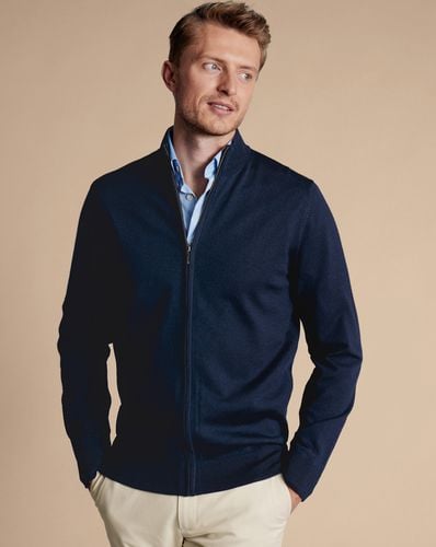 Men's Pure Merino Full Zip-Through Wool Cardigan - Navy, Large by - Charles Tyrwhitt - Modalova