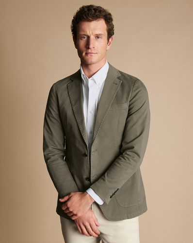 Men's Cotton Stretch Garment Dyed Jacket - Olive , 36R Regular by - Charles Tyrwhitt - Modalova