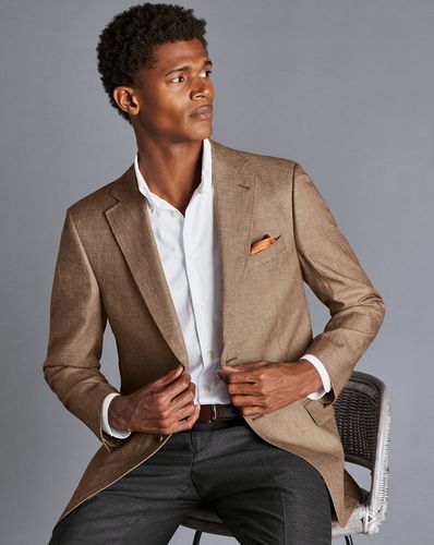 Men's Linen Cotton Mix Jacket - Tan Brown, 36R Regular by - Charles Tyrwhitt - Modalova