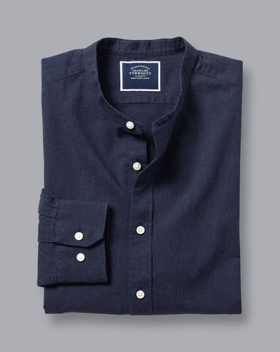 Men's Collarless Cotton Linen Shirt - Navy Single Cuff, Small by - Charles Tyrwhitt - Modalova
