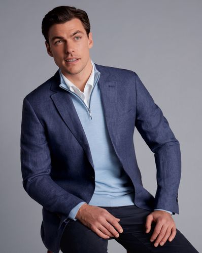 Men's Linen Jacket - Ocean , 36R Regular by - Charles Tyrwhitt - Modalova