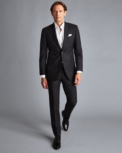 Men's Birdseye Travel Suit Jacket - Charcoal Black , 36R Regular by - Charles Tyrwhitt - Modalova