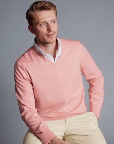 Men's Merino V-Neck Wool Jumper - Light Coral, Small by - Charles Tyrwhitt - Modalova