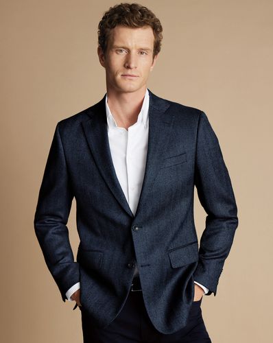Men's Herringbone Wool Texture Jacket - Denim , 36R Regular by - Charles Tyrwhitt - Modalova