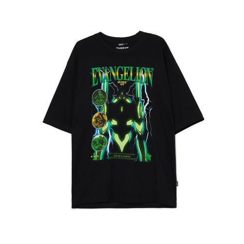 T-shirt nera con stampa Neon Genesis Evangelion - Cropp - Modalova