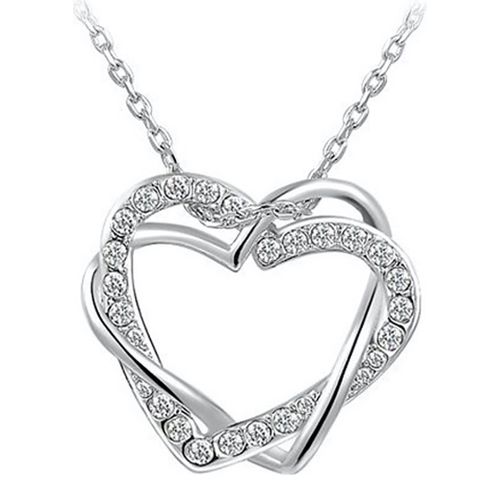 Platinum Plated Double Heart Necklace - Ma Petite Amie - Modalova