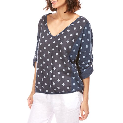 Navy Linen Polka Dot Top - LE MONDE DU LIN - Modalova