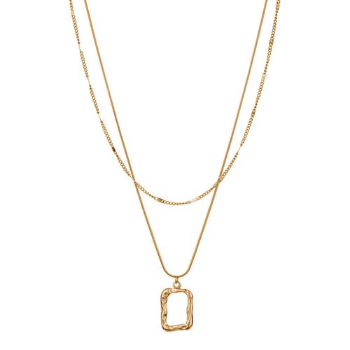 Layered Necklace With Square Pendant And Swarovski Crystals - Ma Petite Amie - Modalova