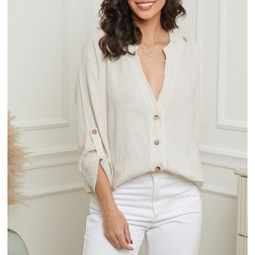 Natural Lace Back Linen Blouse - LE MONDE DU LIN - Modalova