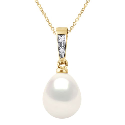 Yellow Gold/Natural Diamond Real Cultured Freshwater Pearl Pendant Necklace - Atelier Pearls - Modalova