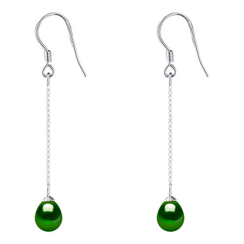 Silver/Malachite Green Real Cultured Freshwater Pearl Duo Earrings - Atelier Pearls - Modalova