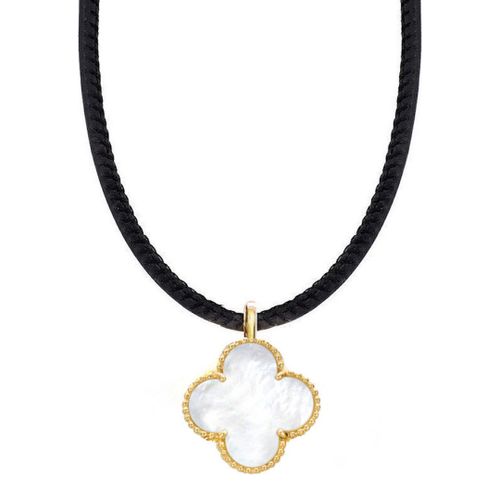 K White Mother Of Pearl Motif On Black Cord Necklace - Liv Oliver - Modalova