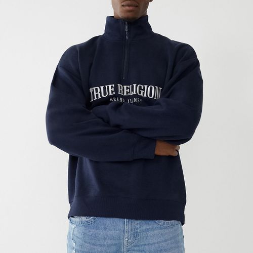 Navy Half Zip Cotton Blend Jumper - True Religion - Modalova