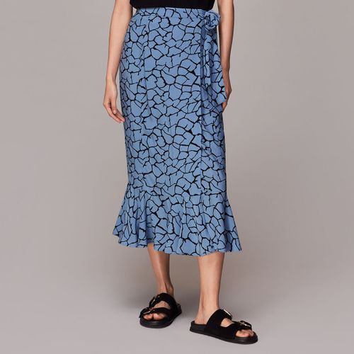 Blue Animal Print Wrap Midi Skirt - WHISTLES - Modalova