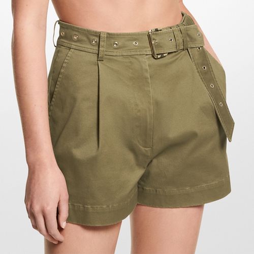 Khaki Cotton Blend Belted Chino Shorts - Michael Kors - Modalova