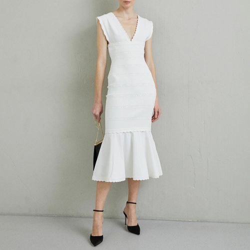 White V-Neck Frill Midi Dress - Victoria Beckham - Modalova