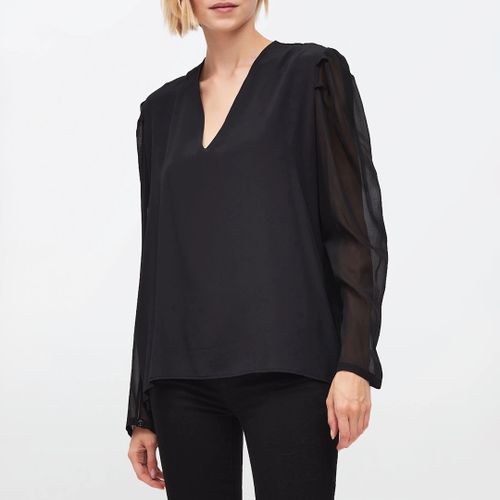 Black Puff Sleeve Silk Blend Blouse - 7 For All Mankind - Modalova