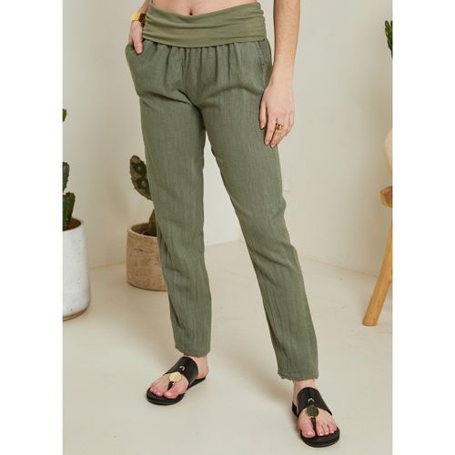 Khaki Straight Leg Linen Trouser - LE MONDE DU LIN - Modalova