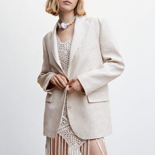 Beige Linen Oversized Jacket - Mango - Modalova