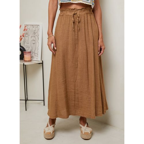 Camel Linen Midi Skirt - LE MONDE DU LIN - Modalova