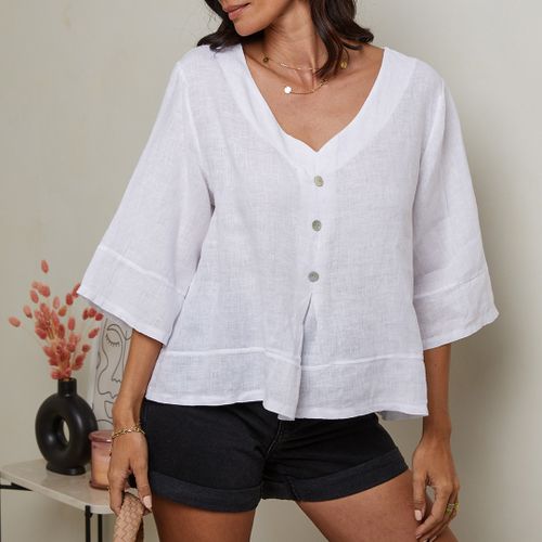 White Linen Blouse - LE MONDE DU LIN - Modalova