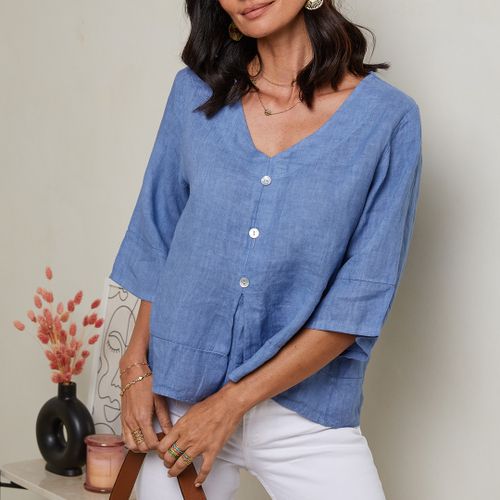 Blue Linen Blouse - LE MONDE DU LIN - Modalova